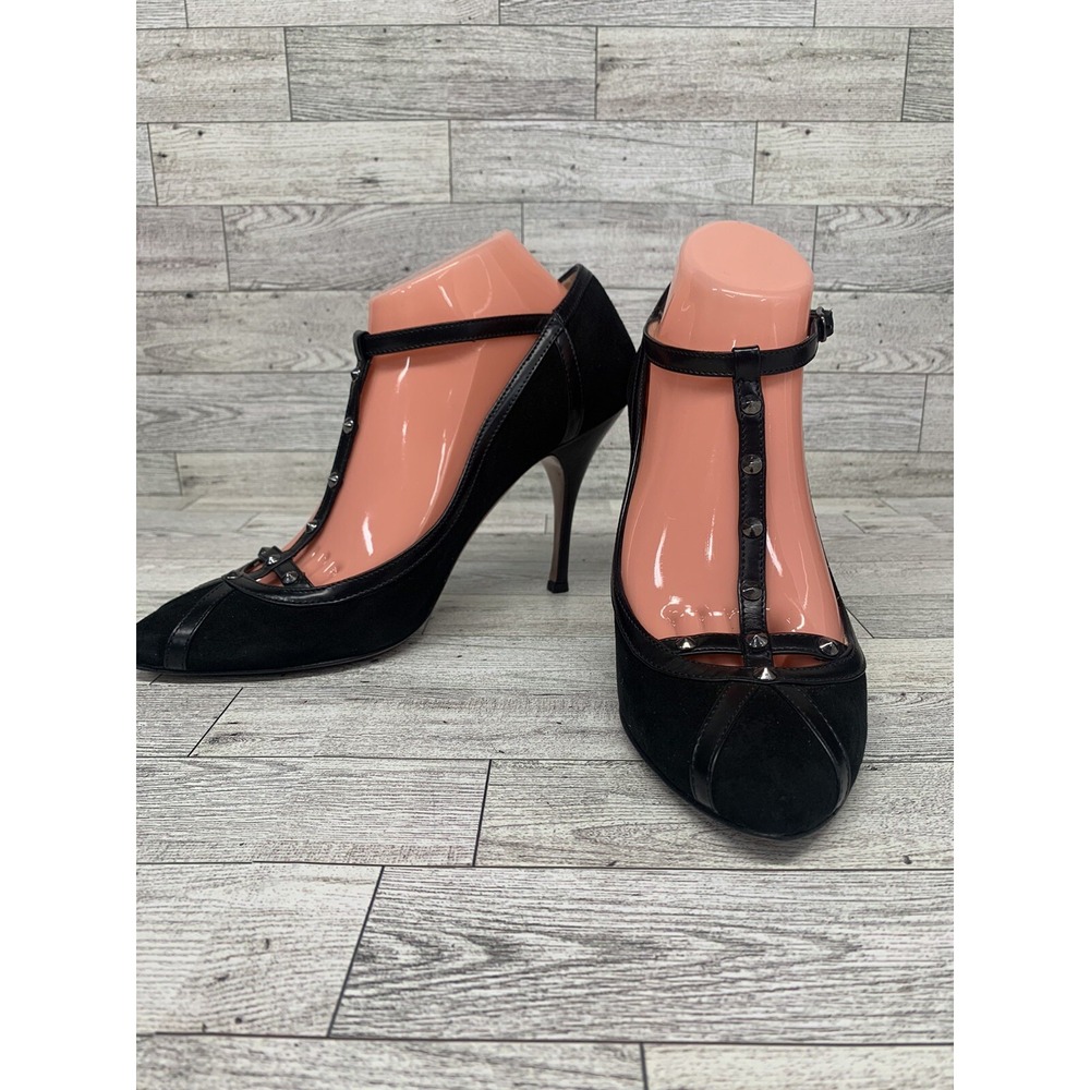 CLAUDIA CIUTI‎ STUDDED 4" HEELS Black  Leather Suede Women Size 9.5M